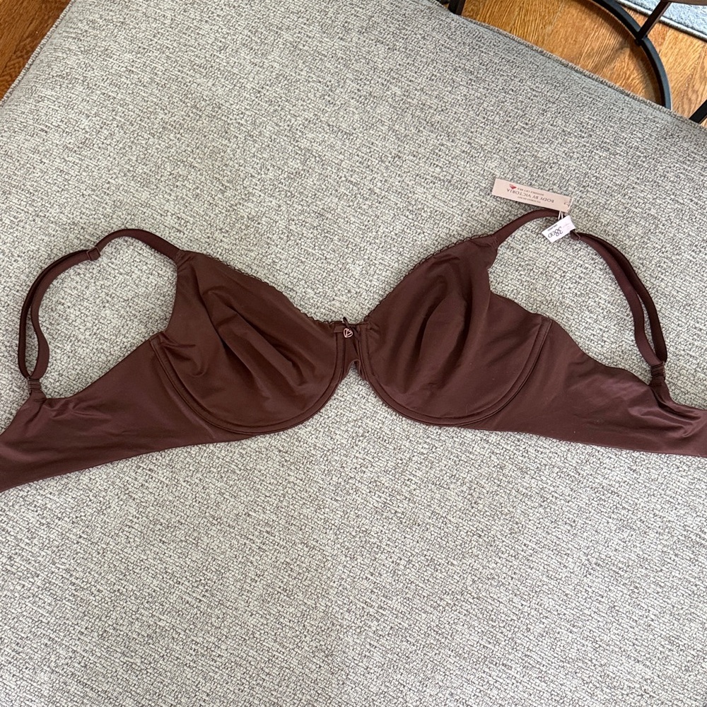 Deep Brown Underwire Bra with Heart Charm
